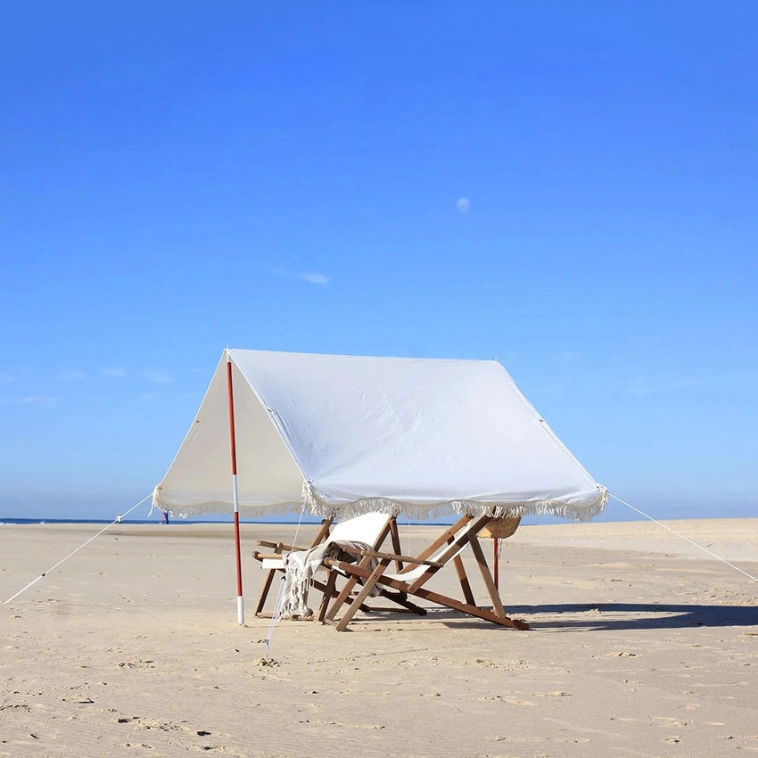 Outdoor Sun Shade Portable Cavans Beach Tent with Tassels Holiday Premium Beach Tent White