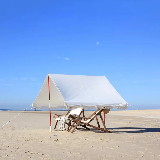 Портативная пляжная палатка Cavans с козырьком от солнца и кисточками, пляжная палатка премиум-класса для отдыха, белая